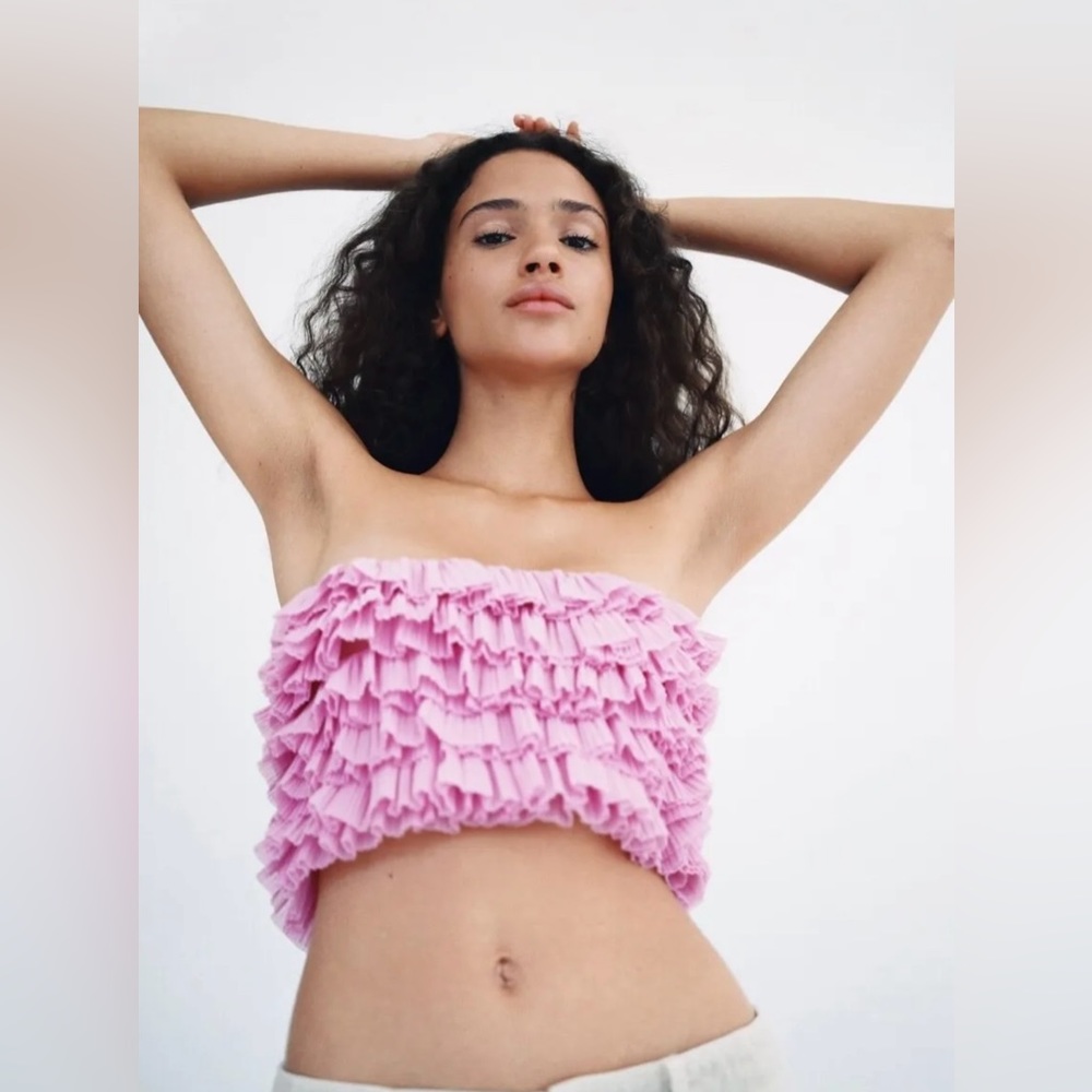 PINK RUFFLE ZARA ORGANZA BANDEAU TOP
